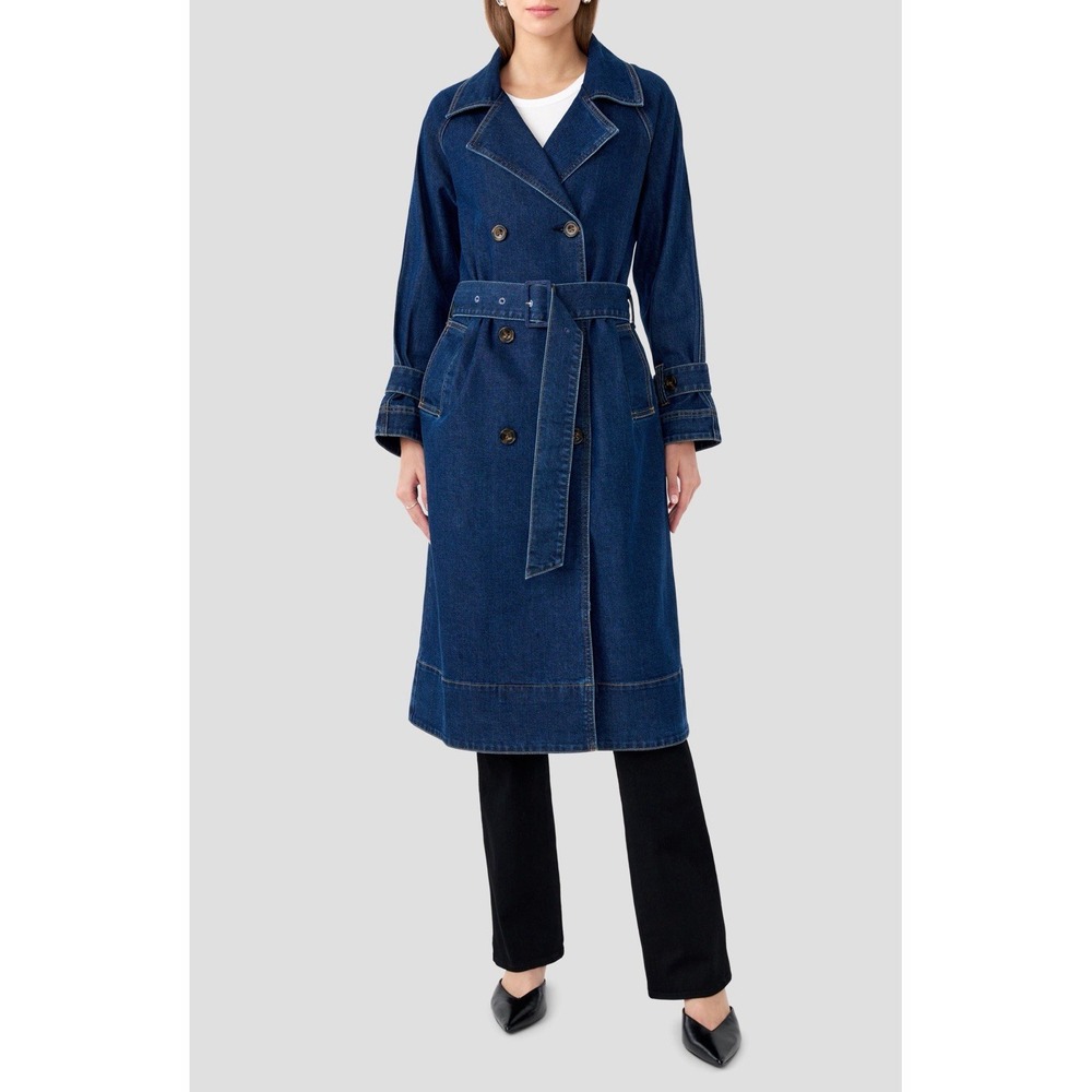 Rebecca Minkoff Denim Trench Coat XXL 2X Belted Long Duster Western Boho NWT